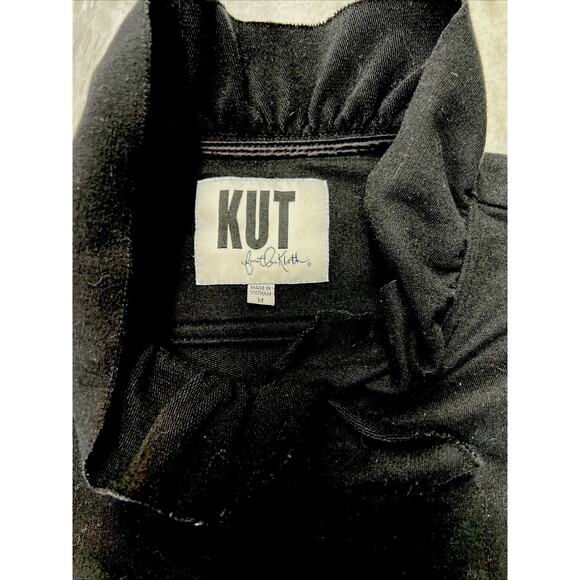 Kut from the Kloth Ruffle Black Knit Jacket Coat Woman Size Medium Buttons - Picture 5 of 9
